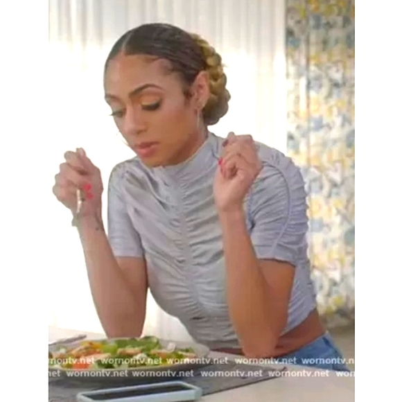 NWT$350 Alexander Wang Ruched Mock Neck Logo Silver Fox Crop Top Back Zip Sz XS - Picture 7 of 15